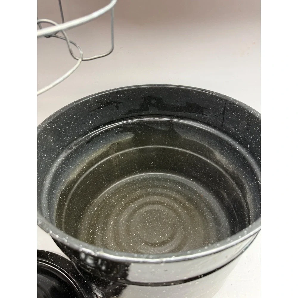 Granite Ware Black Speckled Enamel Canning Pot with Lid and Jar Rack Stockpot